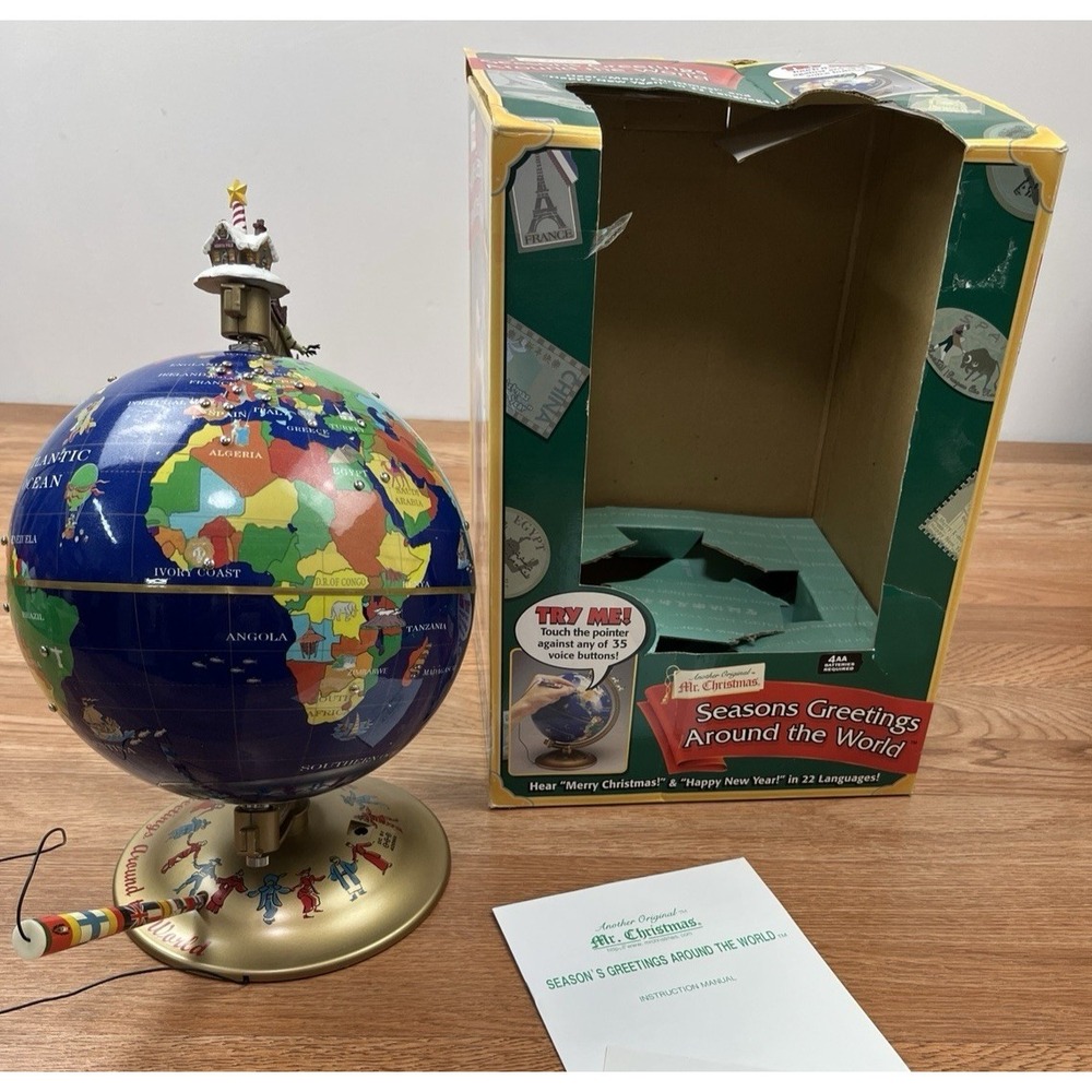 Vintage Mr. Christmas Talking Globe Decor , 22 Languages, Works Great  in Box